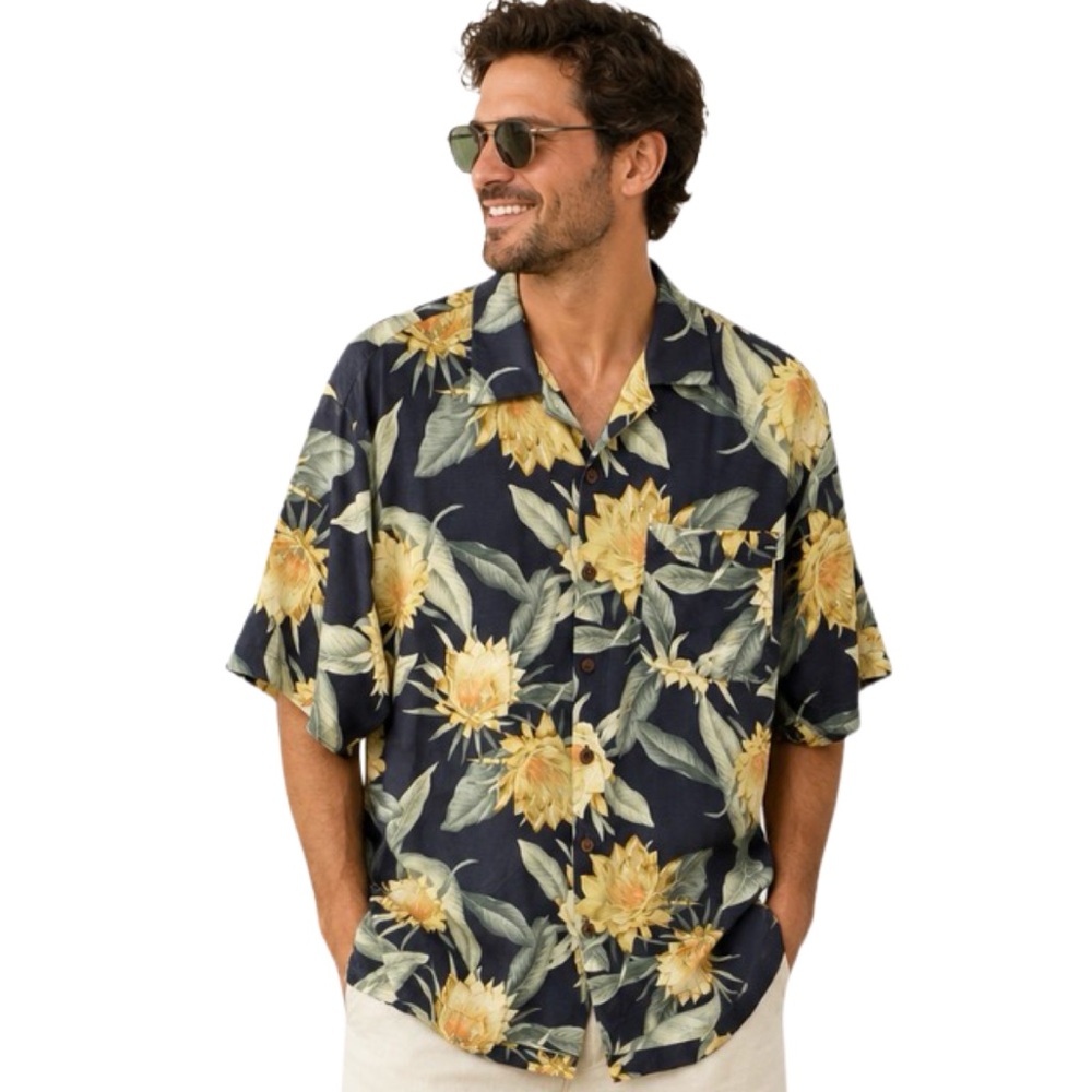 Tommy Bahama Silk Short Sleeve Hawaiian Camp Shirt Size Medium Beach Tropical
